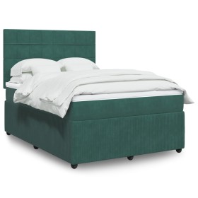 Cama box spring con colchón terciopelo verde oscuro 140x200