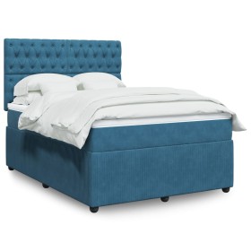 Cama box spring con colchón terciopelo azul oscuro 140x200