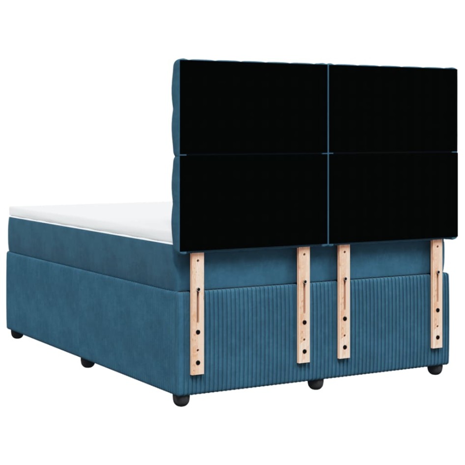 Cama box spring con colchón terciopelo azul oscuro 140x200