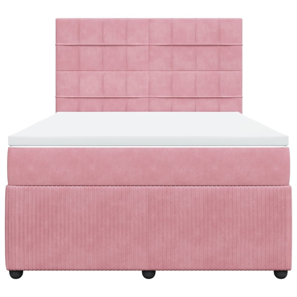 Cama box spring con colchón terciopelo rosa 140x200