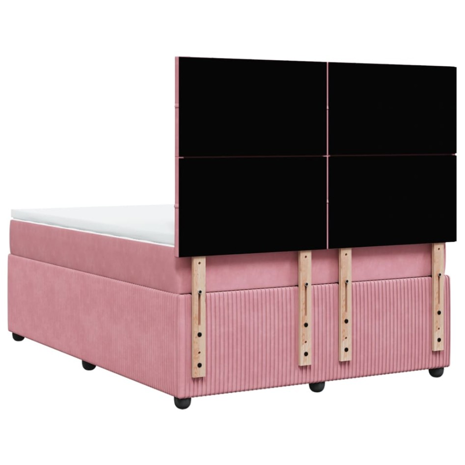 Cama box spring con colchón terciopelo rosa 140x200