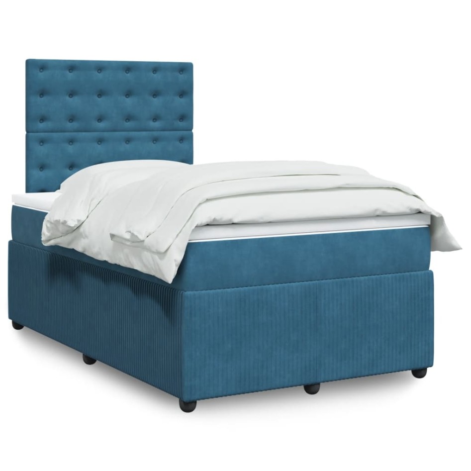Cama box spring con colchón terciopelo azul oscuro 120x190