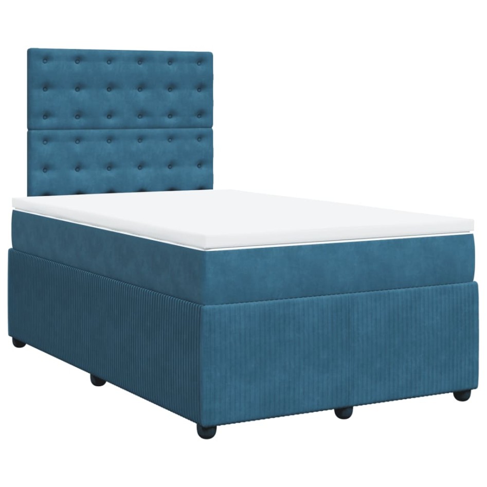 Cama box spring con colchón terciopelo azul oscuro 120x190