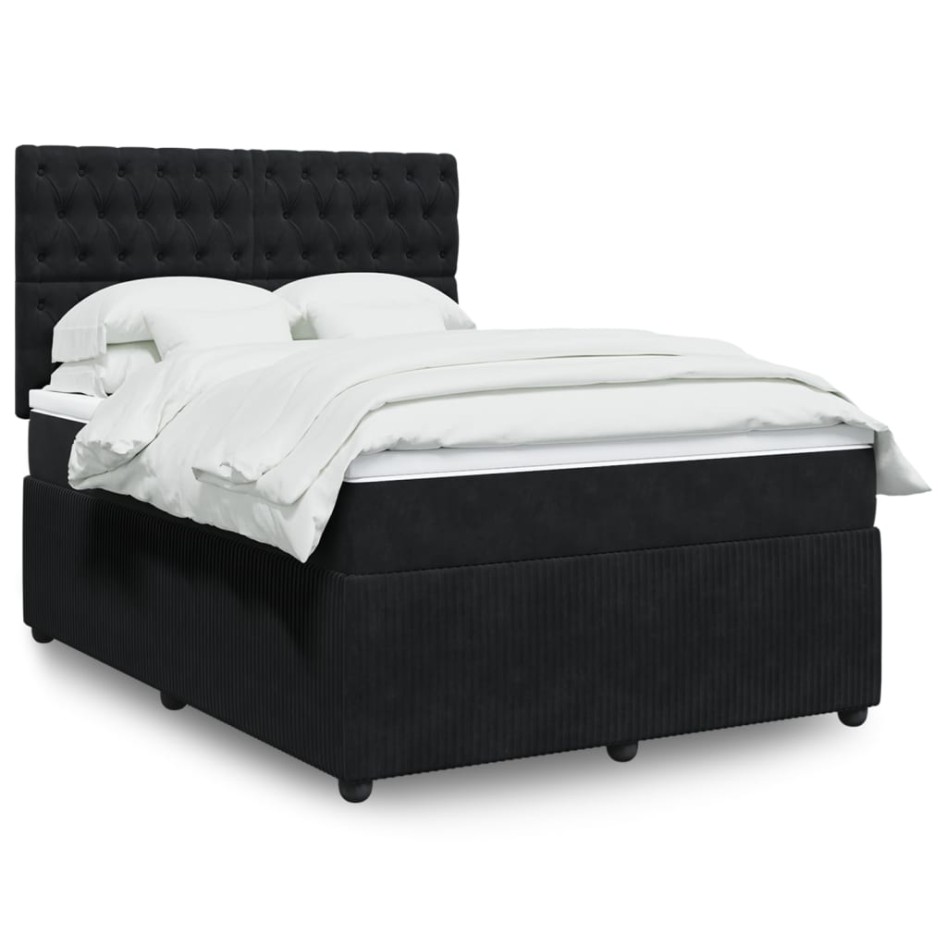 Cama box spring con colchón terciopelo negro 140x190
