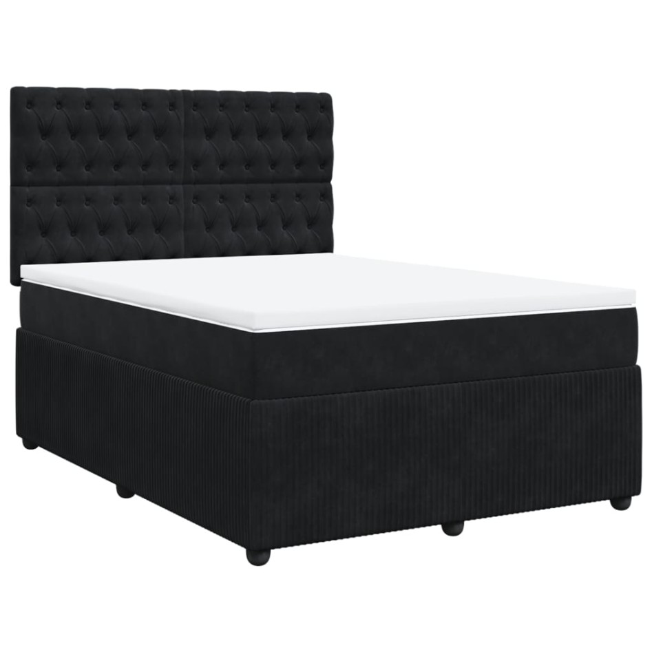 Cama box spring con colchón terciopelo negro 140x190