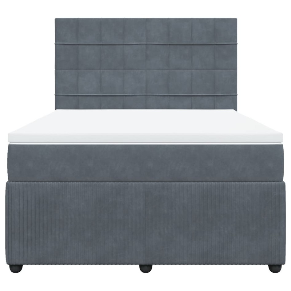 Cama box spring con colchón terciopelo gris oscuro 140x190