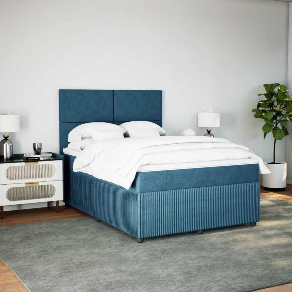 Cama box spring con colchón terciopelo azul oscuro 140x200