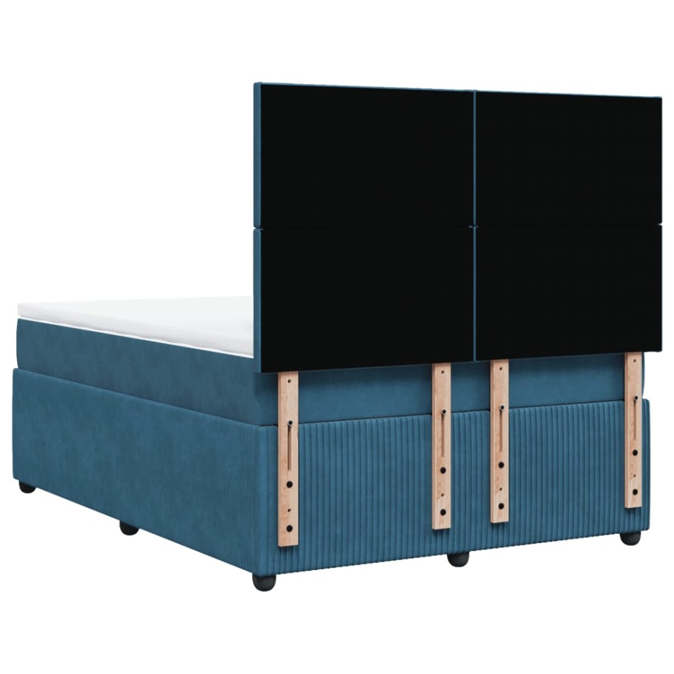 Cama box spring con colchón terciopelo azul oscuro 140x200