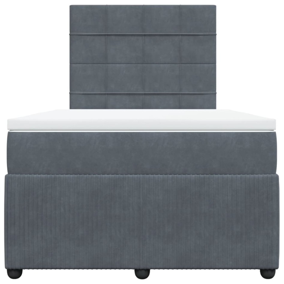 Cama box spring con colchón terciopelo gris oscuro 120x190