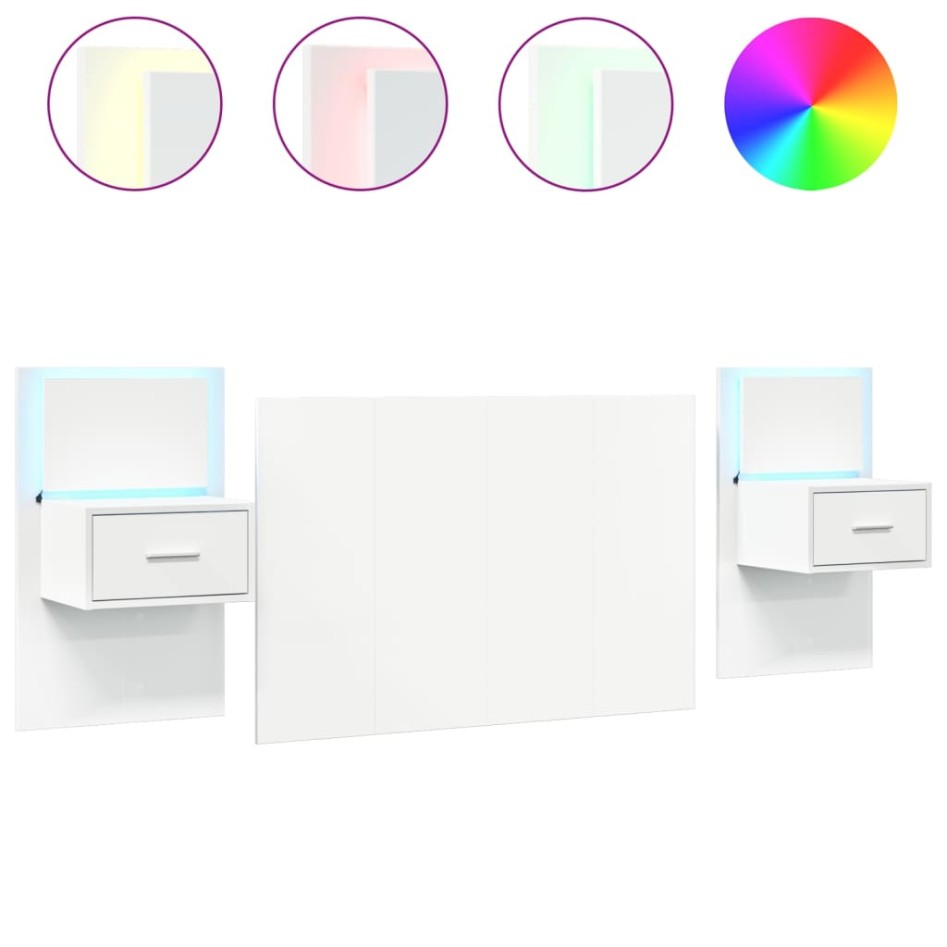 Cabecero de cama con mesitas madera de ingeniería blanco 120