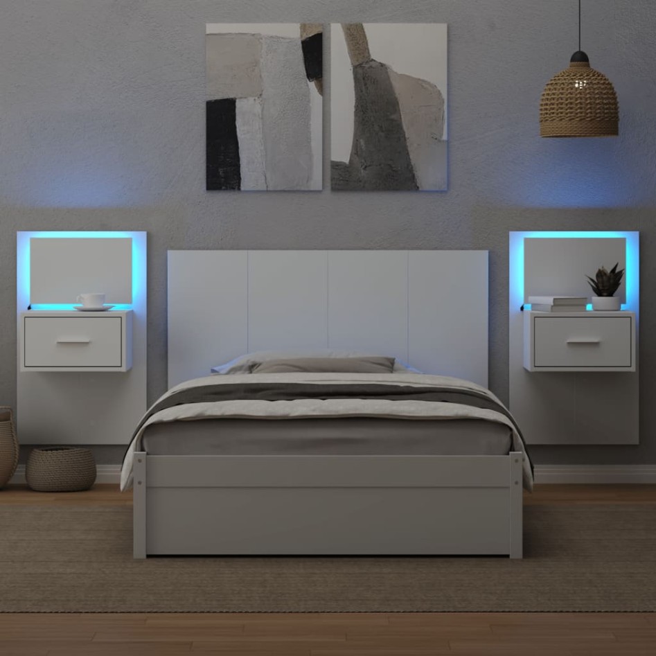 Cabecero de cama con mesitas madera de ingeniería blanco 120