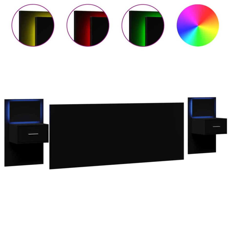 Cabecero de cama con mesitas madera de ingeniería negro 200