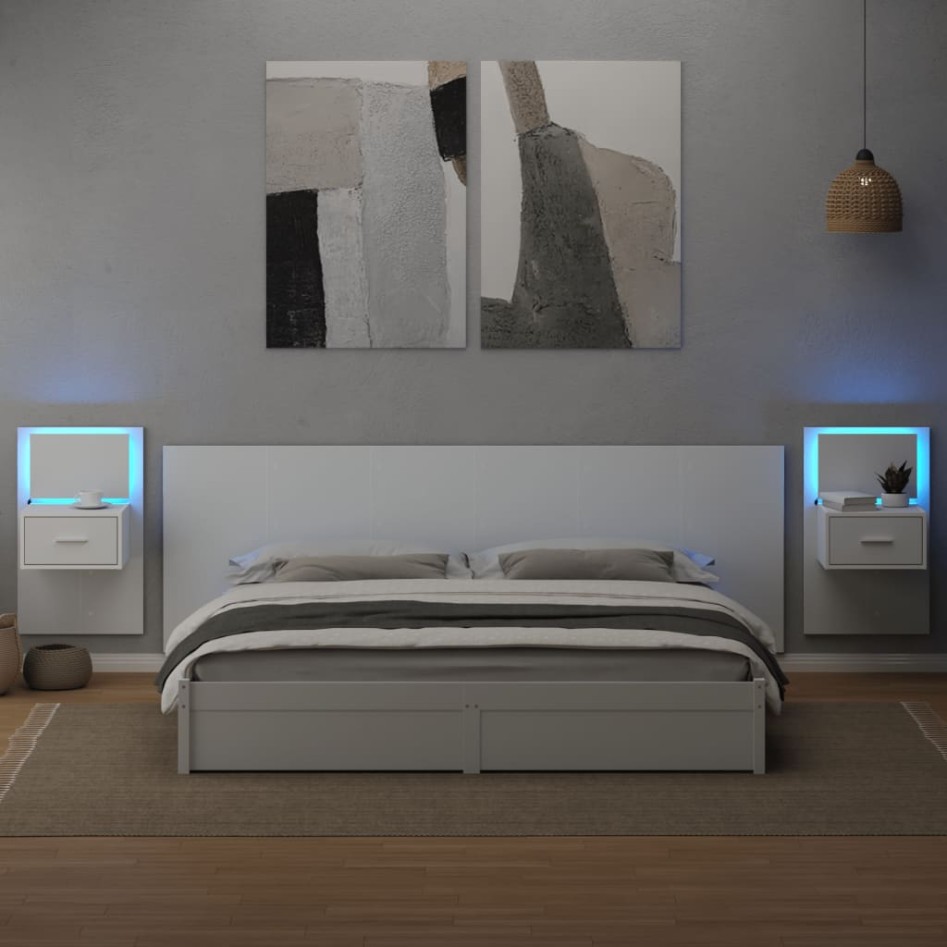 Cabecero de cama con mesitas madera de ingeniería blanco 240