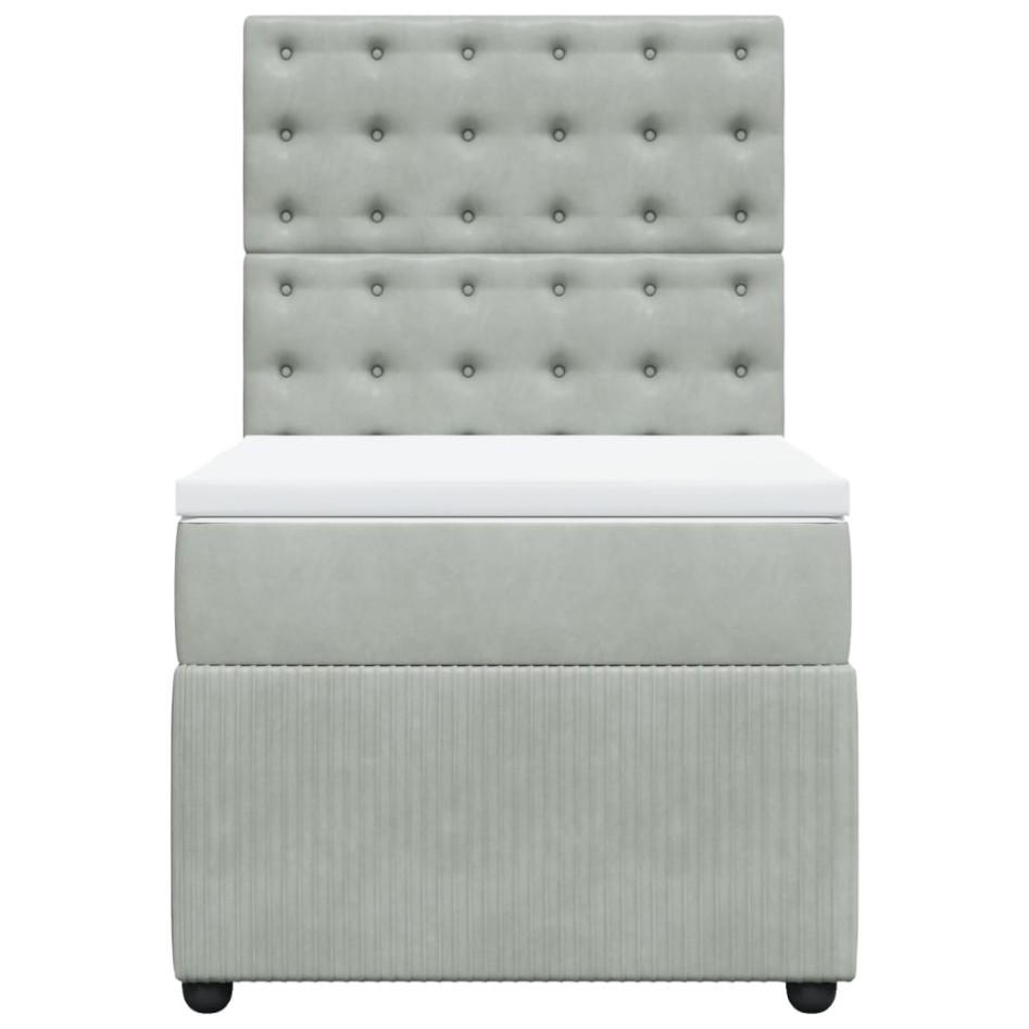 Cama box spring con colchón terciopelo gris claro 100x200