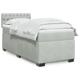 Cama box spring con colchón terciopelo gris claro 90x190