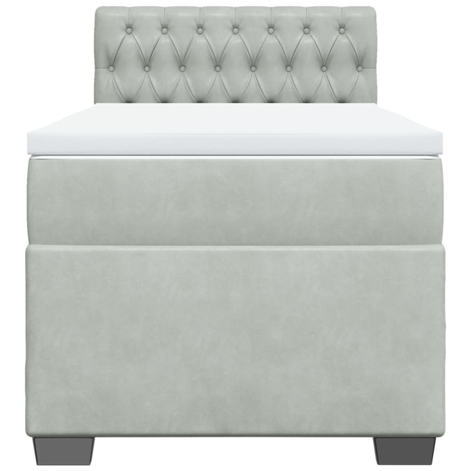 Cama box spring con colchón terciopelo gris claro 90x190