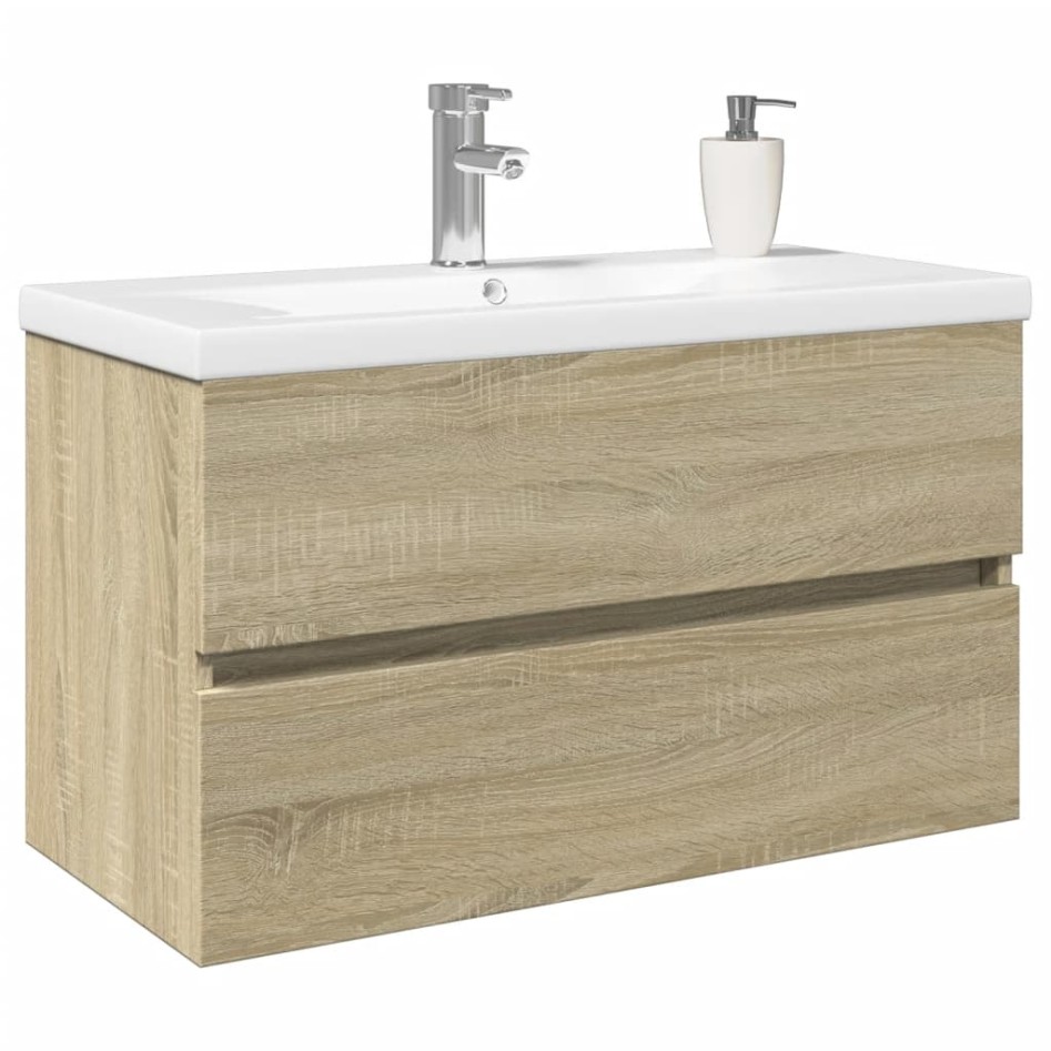 Set de mueble de baño 2 piezas cerámica y madera de