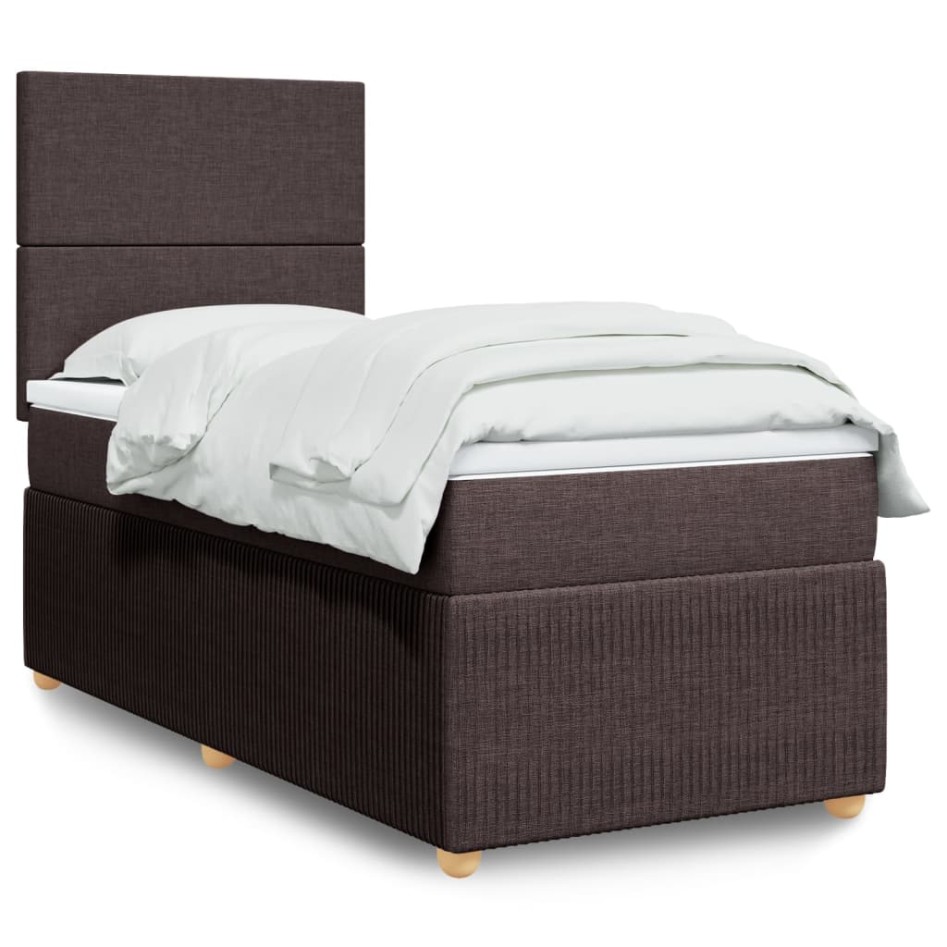 Cama box spring con colchón tela marrón oscuro 90x190