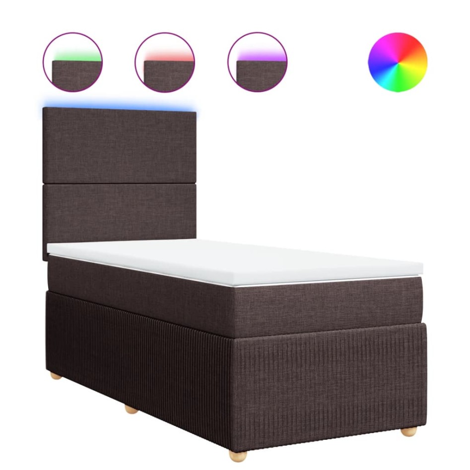 Cama box spring con colchón tela marrón oscuro 90x190
