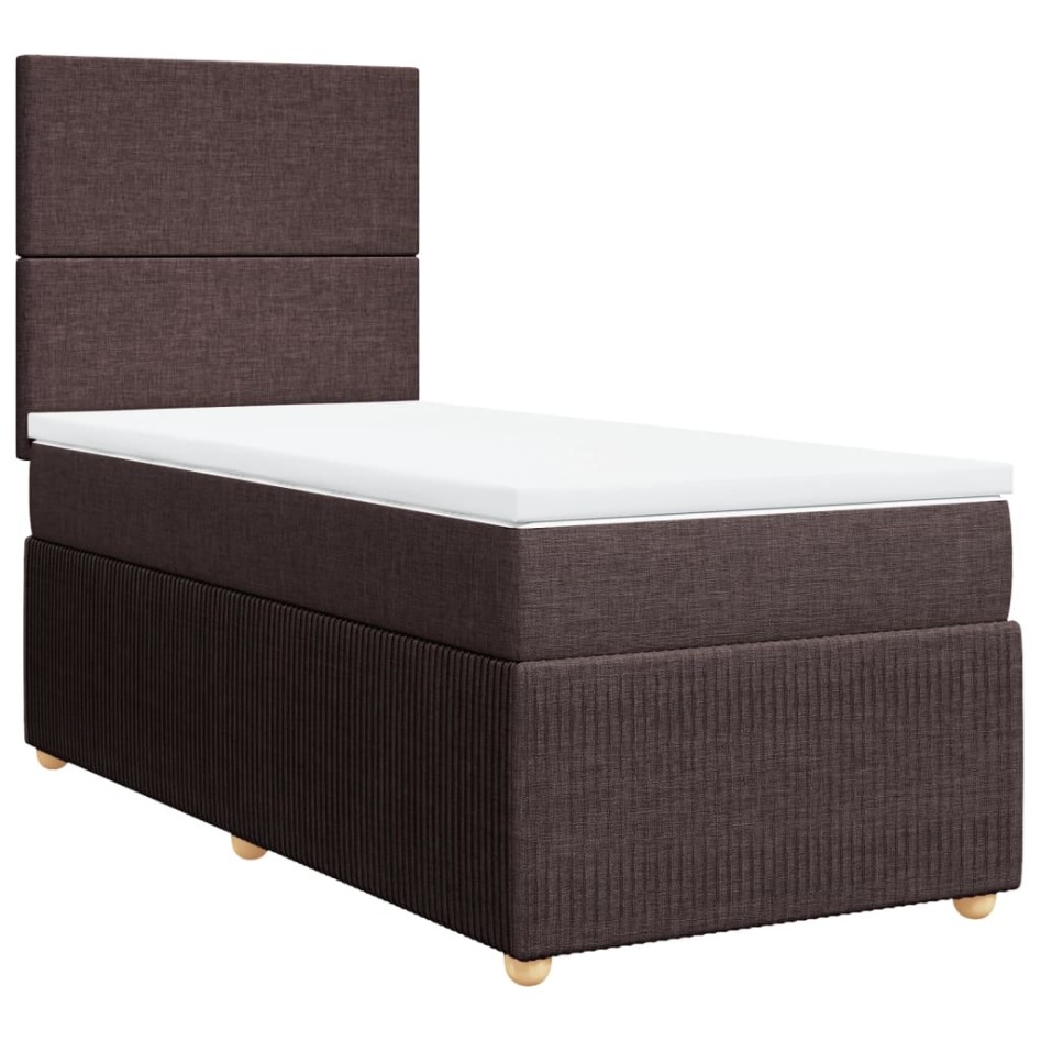 Cama box spring con colchón tela marrón oscuro 90x190