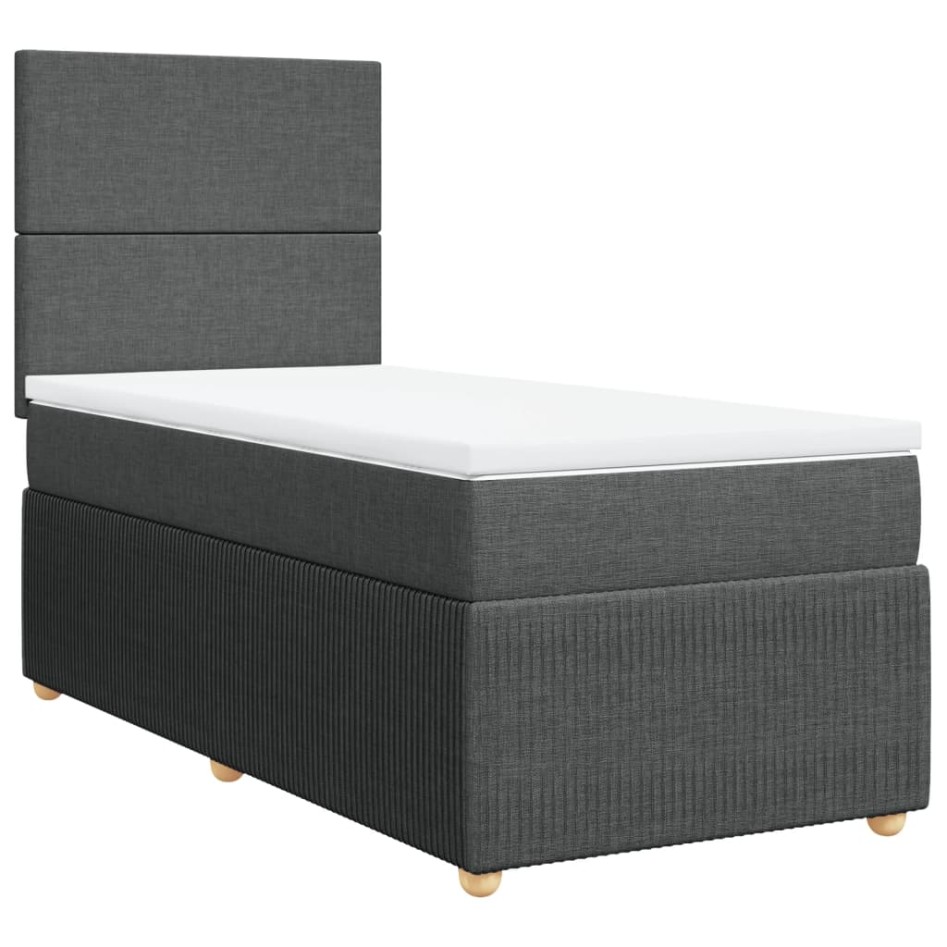 Cama box spring con colchón tela gris oscuro 90x190