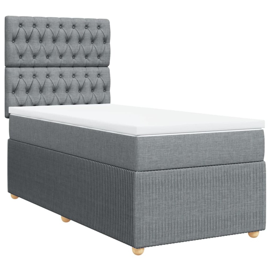 Cama box spring con colchón tela gris claro 90x190