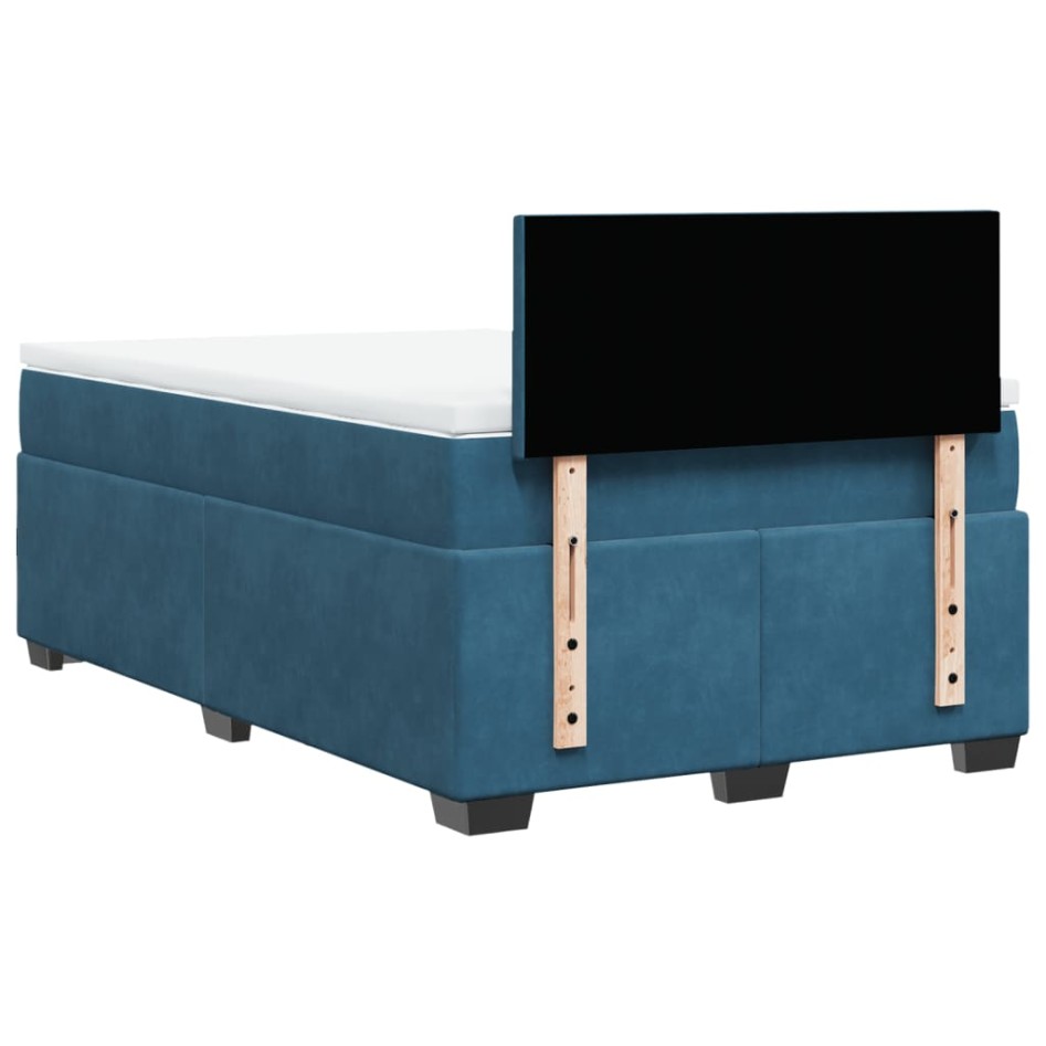 Cama box spring con colchón terciopelo azul oscuro 120x190