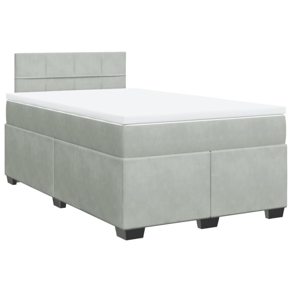Cama box spring con colchón terciopelo gris claro 120x200