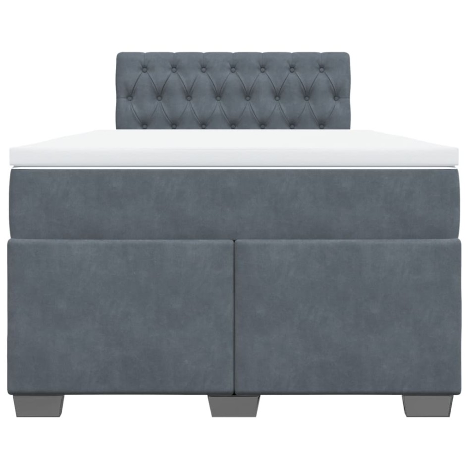 Cama box spring con colchón terciopelo gris oscuro 120x200