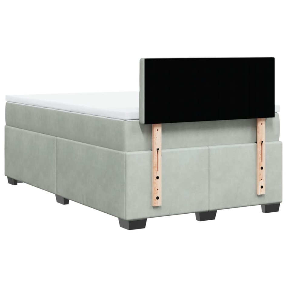 Cama box spring con colchón terciopelo gris claro 120x200