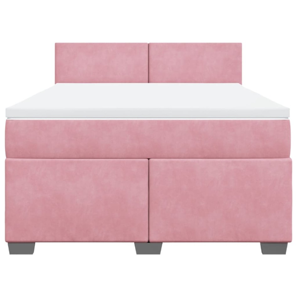 Cama box spring con colchón terciopelo rosa 140x190
