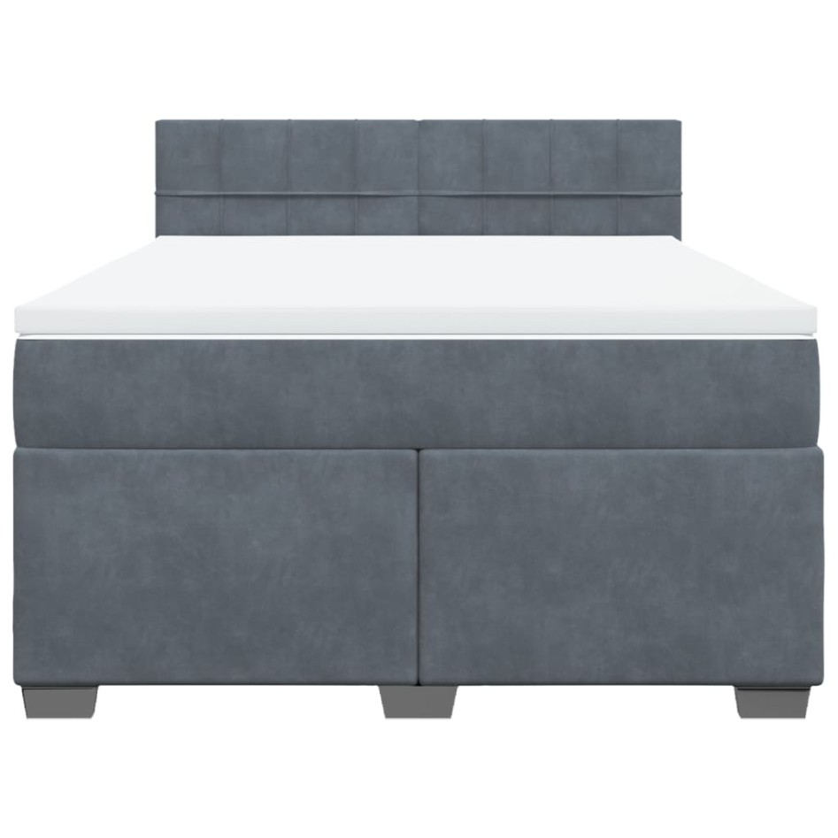 Cama box spring con colchón terciopelo gris oscuro 140x190