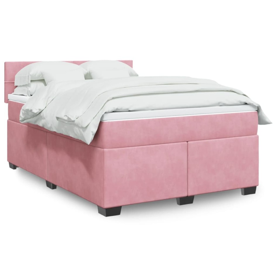 Cama box spring con colchón terciopelo rosa 140x190