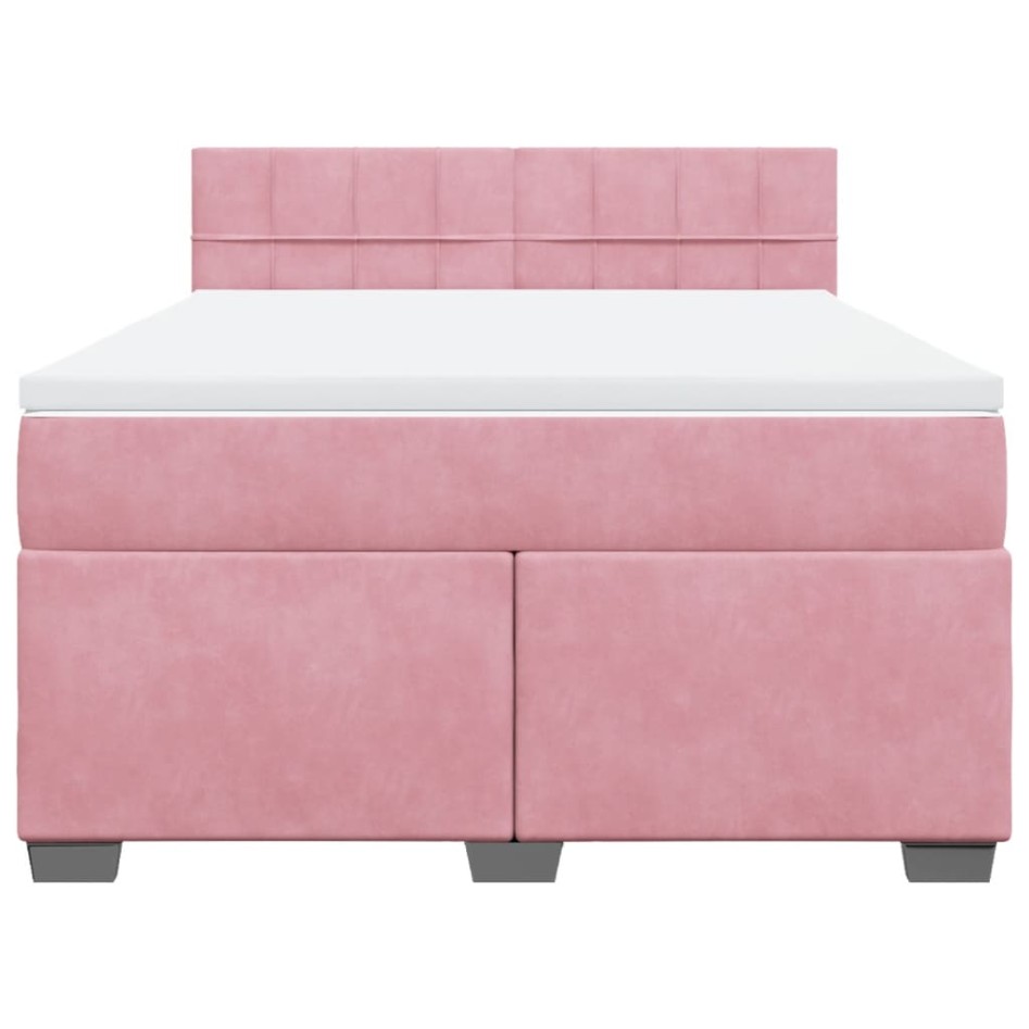 Cama box spring con colchón terciopelo rosa 140x190