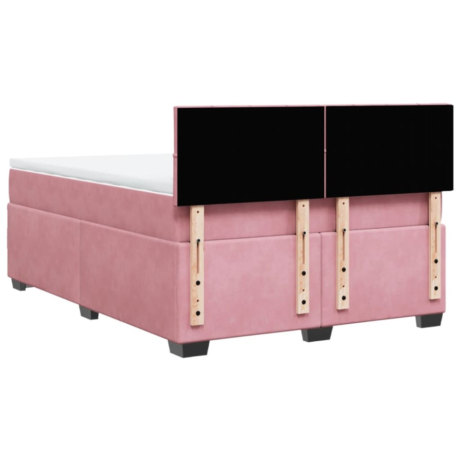 Cama box spring con colchón terciopelo rosa 140x190
