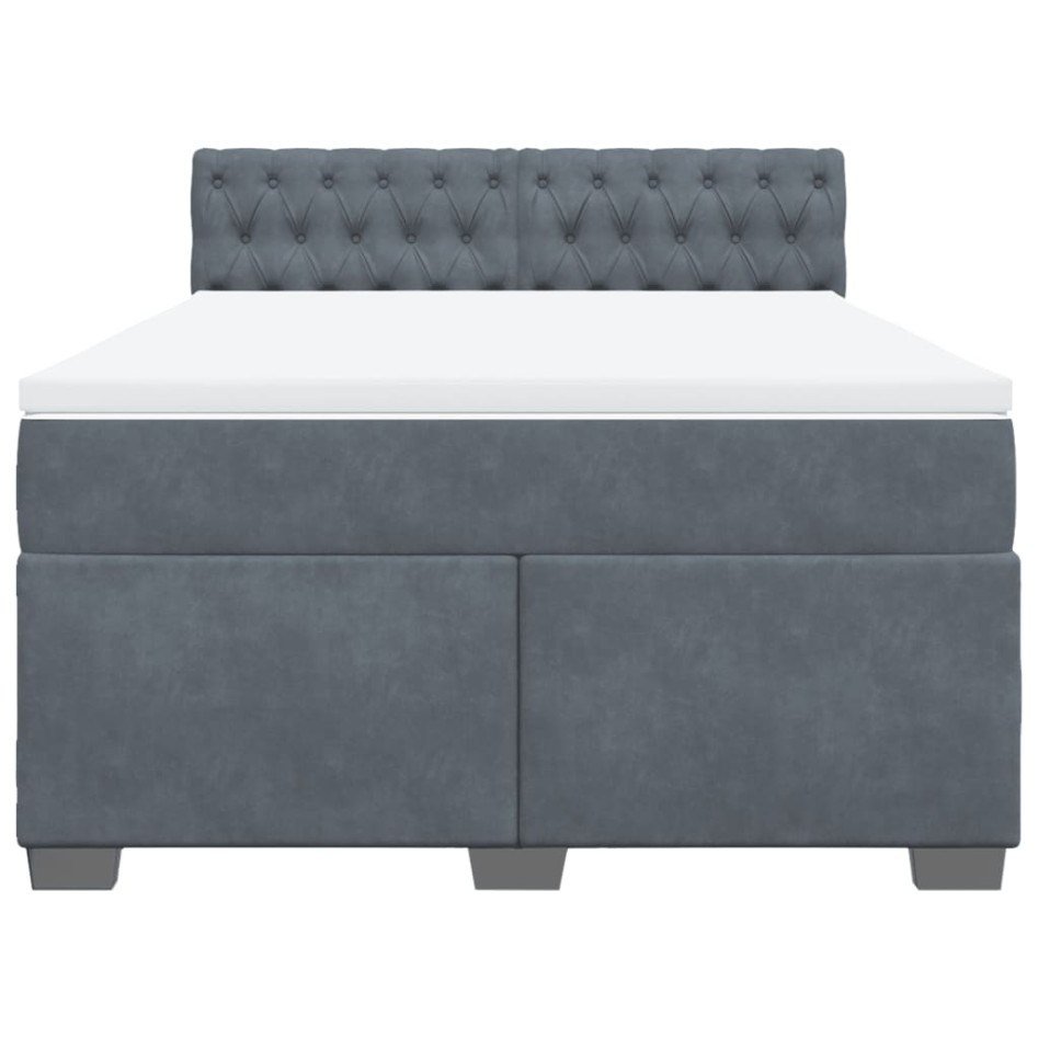 Cama box spring con colchón terciopelo gris oscuro 140x190