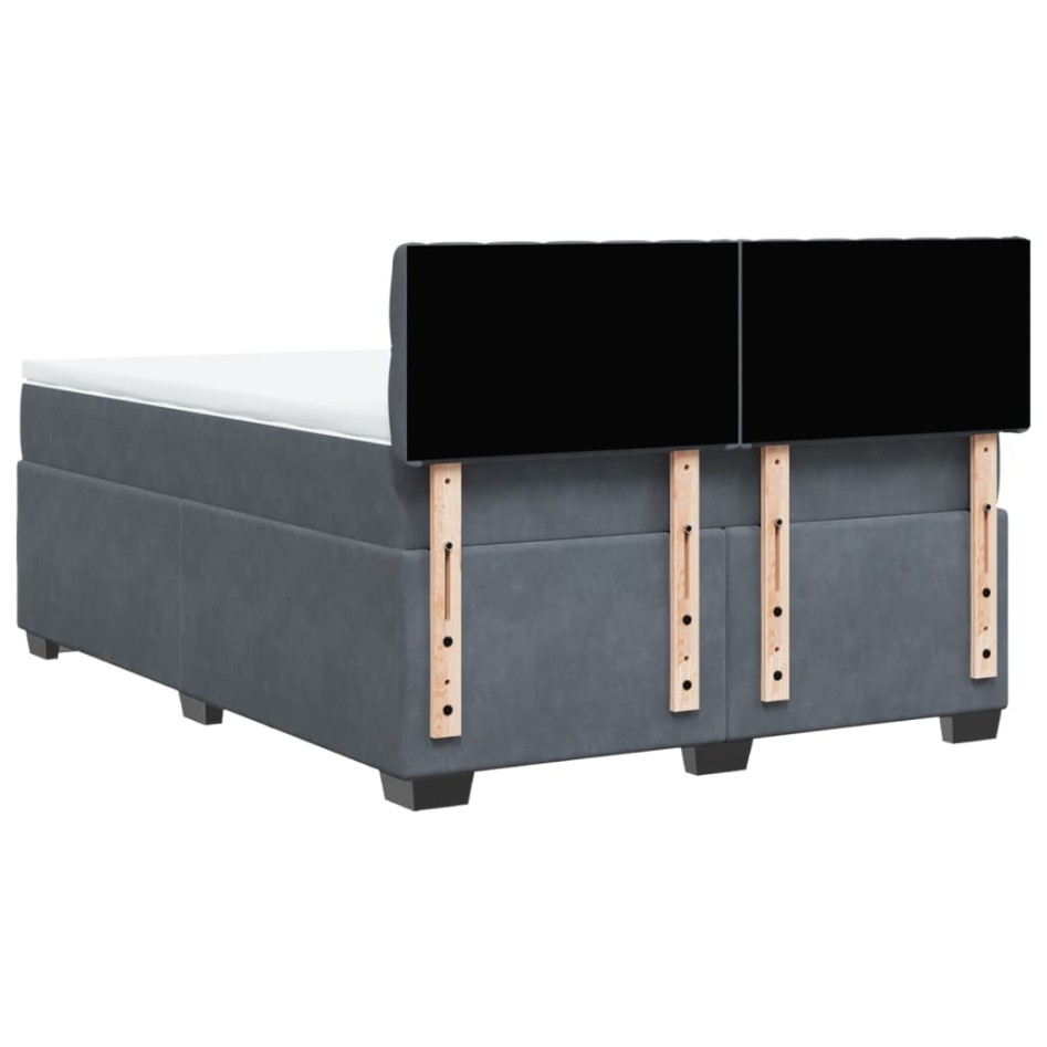 Cama box spring con colchón terciopelo gris oscuro 140x190