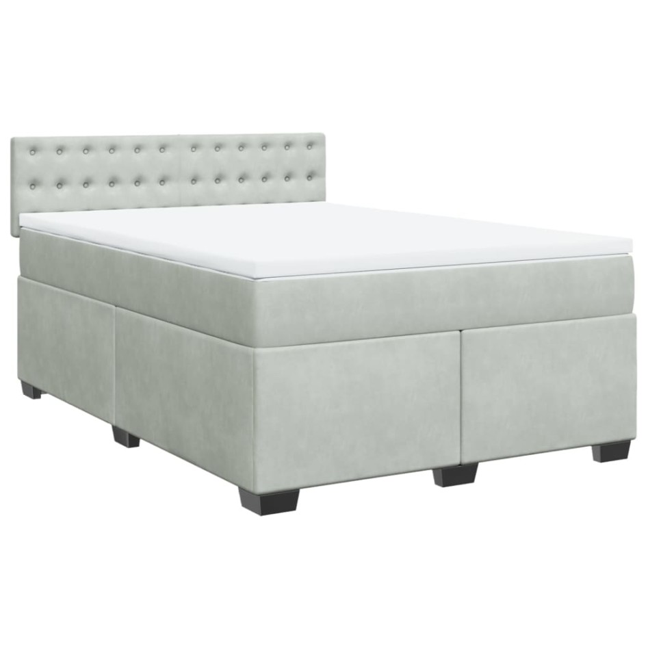 Cama box spring con colchón terciopelo gris claro 140x190