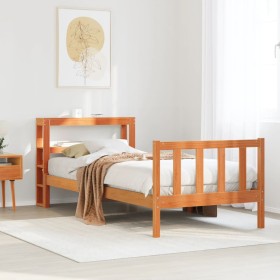 Estructura cama con cabecero madera pino marrón cera 75x190
