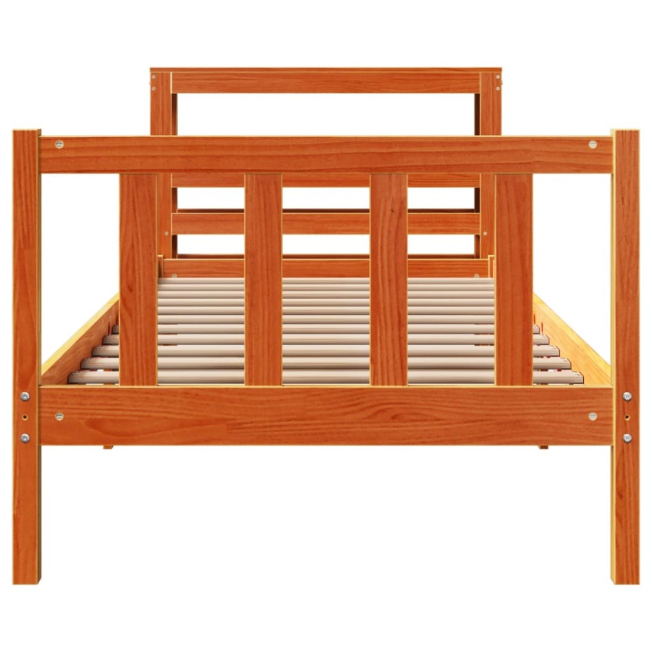 Estructura cama con cabecero madera pino marrón cera 75x190