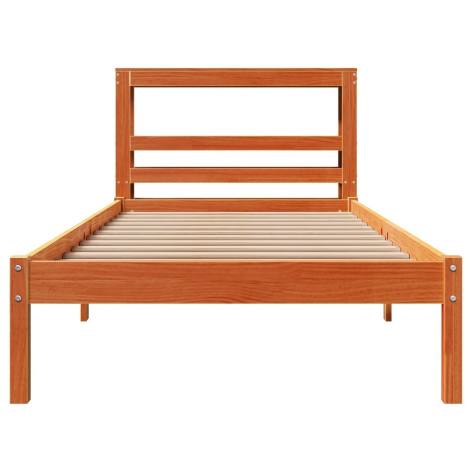 Estructura cama con cabecero madera pino marrón cera 90x190
