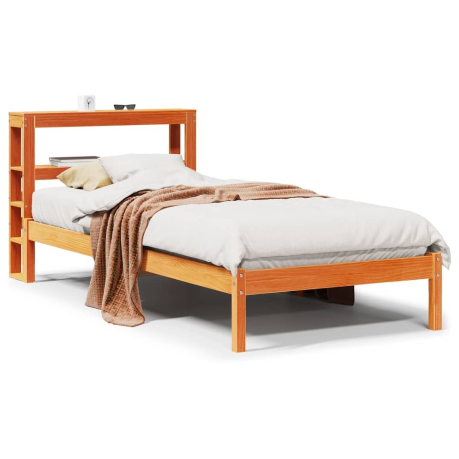 Estructura cama con cabecero madera pino marrón cera 100x200