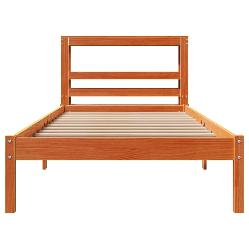 Estructura cama con cabecero madera pino marrón cera 100x200