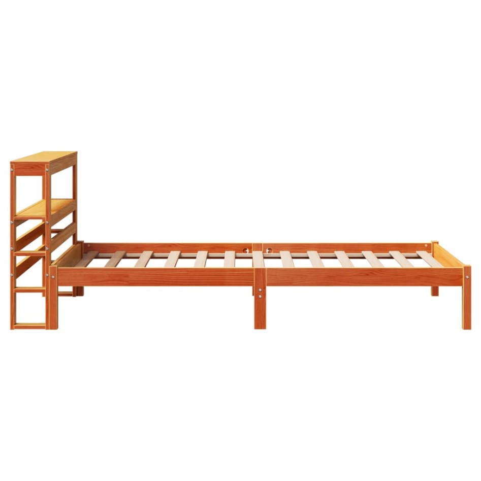 Estructura cama con cabecero madera pino marrón cera 100x200