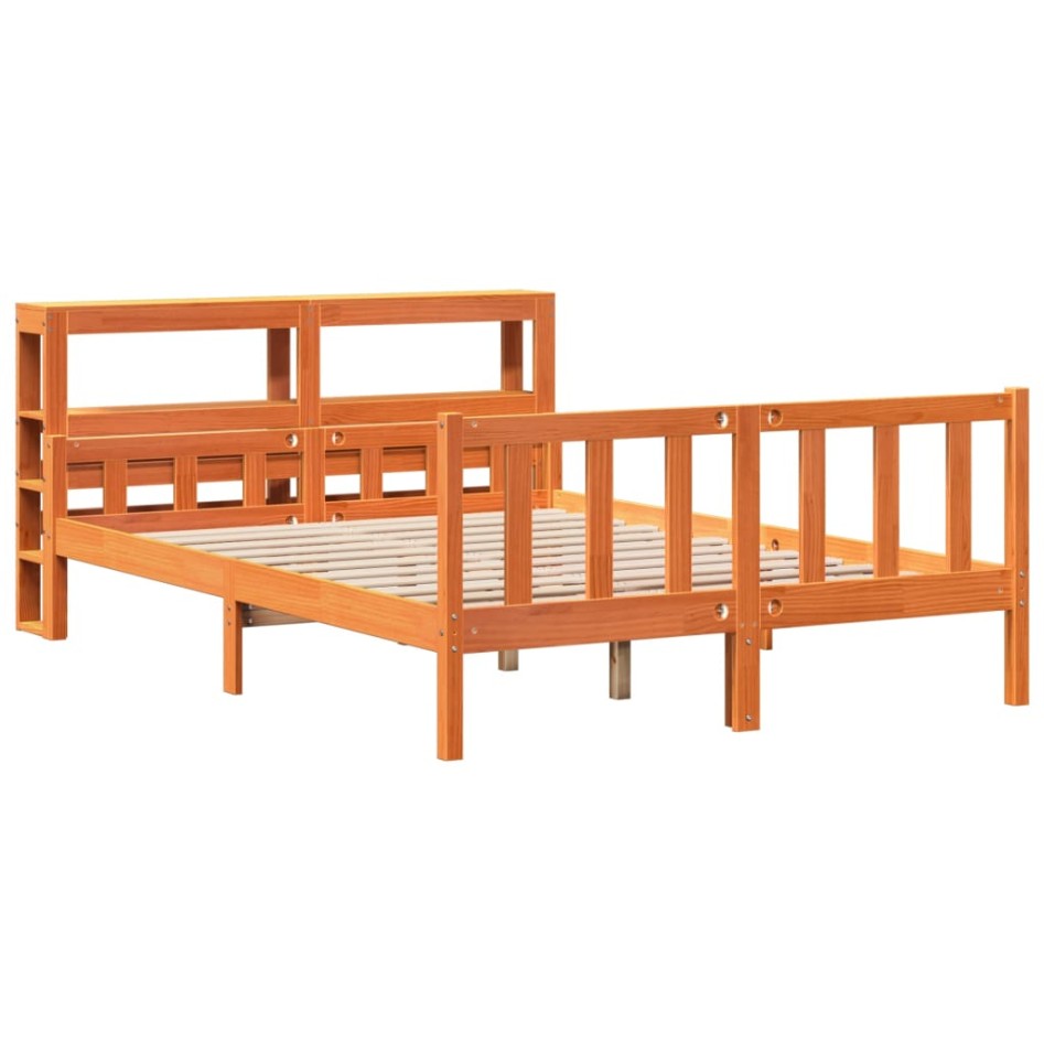 Estructura cama con cabecero madera pino marrón cera 160x200