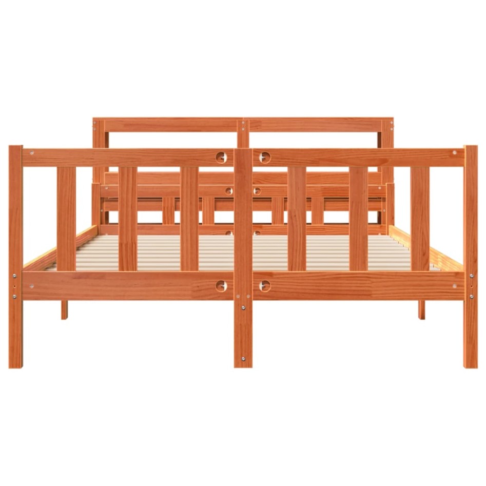 Estructura cama con cabecero madera pino marrón cera 160x200