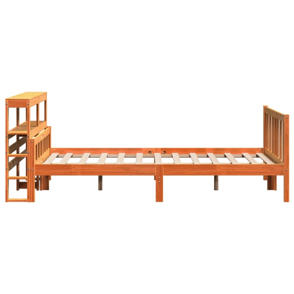 Estructura cama con cabecero madera pino marrón cera 160x200