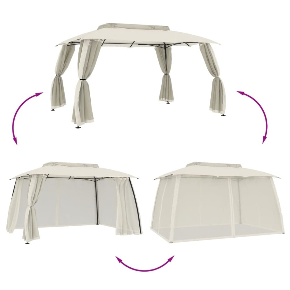 Cenador de doble techo paredes de malla acero crema 3,93x2,93