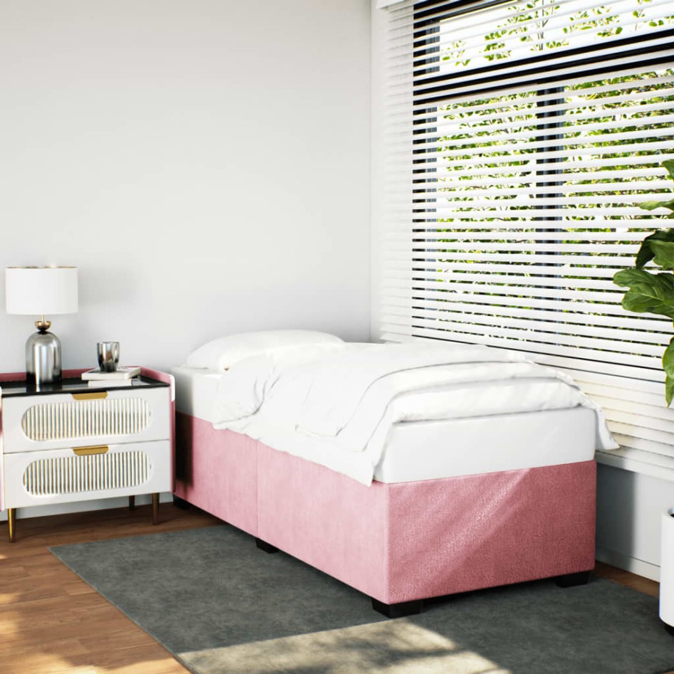 Estructura de cama sin colchón terciopelo rosa 100x200