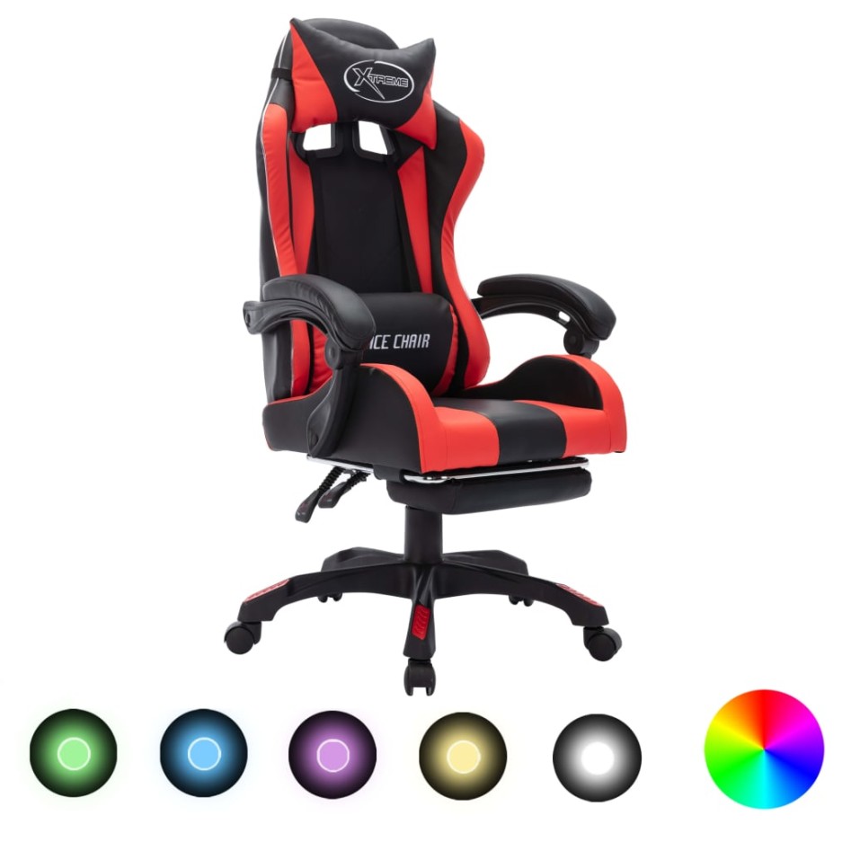 Silla gaming con luces LED RGB cuero sintético rojo y